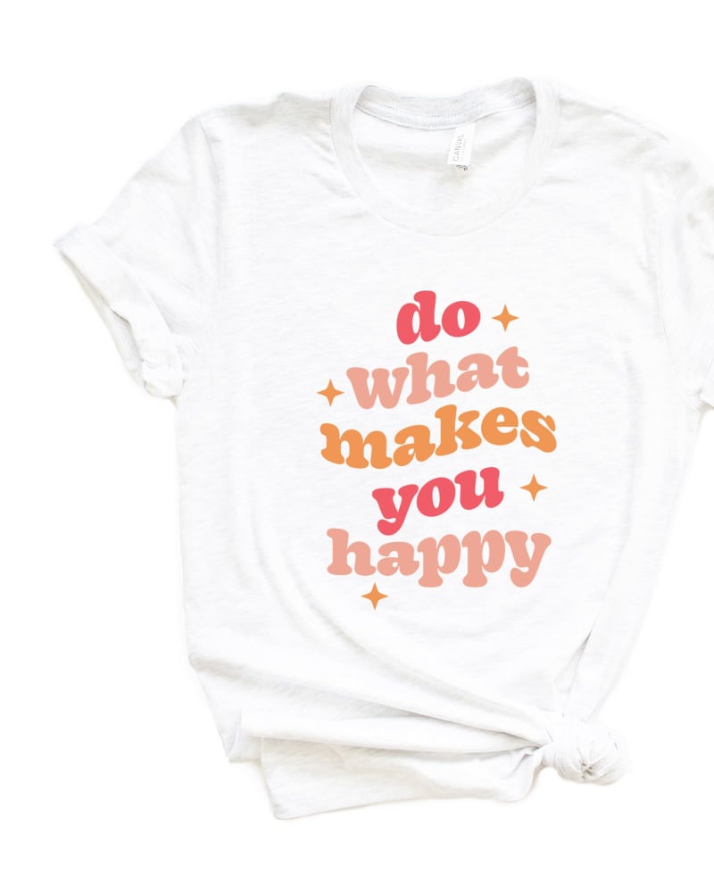 Front of a size XL Makes You Happy Stars Short Sleeve Graphic Tee in White by Simply Sage Market. | dia_product_style_image_id:297133